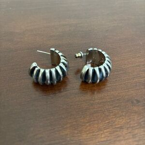 Mexico Puffy Shrimp Chunky 925 Sterling Silver Post Hoop Earrings READ